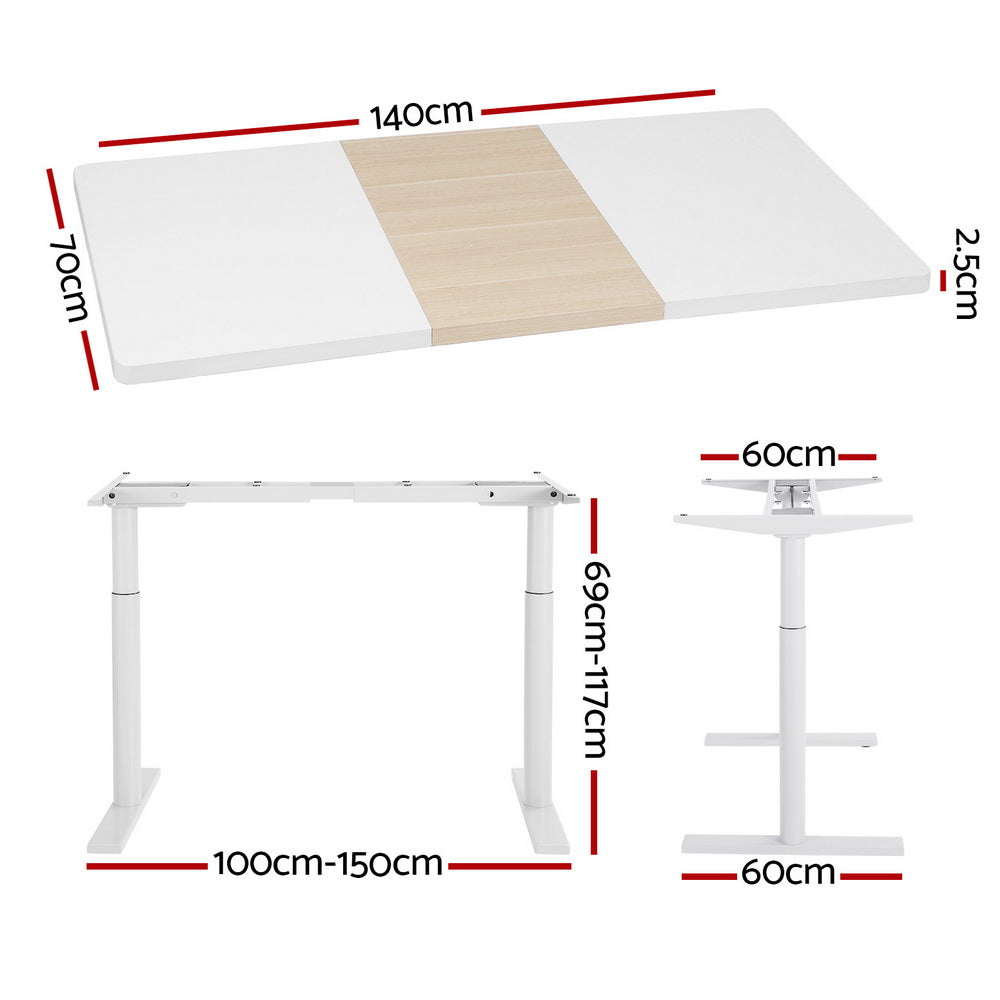 Artiss Standing Desk Motorised Pine 140CM - White