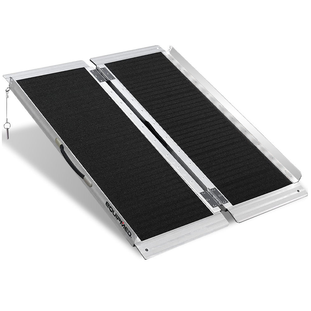 EQUIPMED 91cm Portable Folding Aluminium Access Ramp, 272kg Rated, Black Ultra-Grip, for Wheelchair, Mobility Scooter