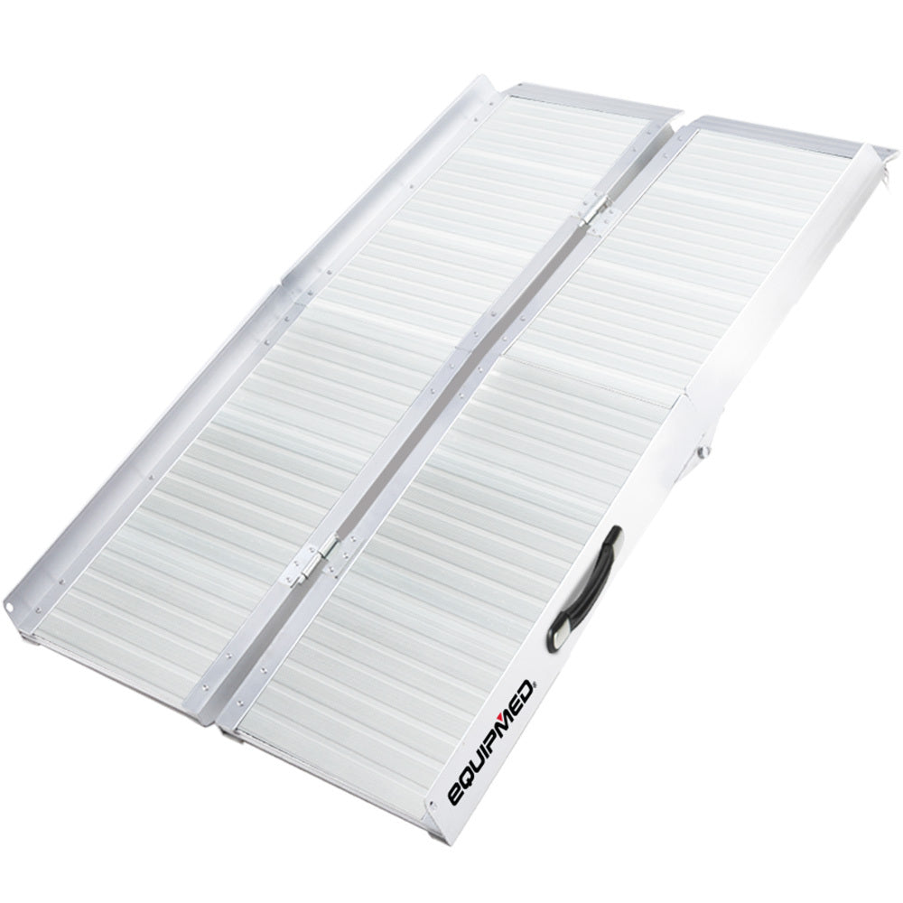 EQUIPMED 123cm Portable Folding Aluminium Access Ramp 272kg Rated, Silver, for Wheelchair, Mobility Scooter