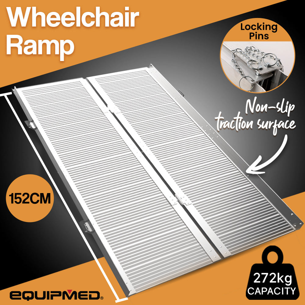 EQUIPMED 152cm Portable Folding Aluminium Access Ramp, 272kg Rated, for Wheelchair, Mobility Scooter, Rollator