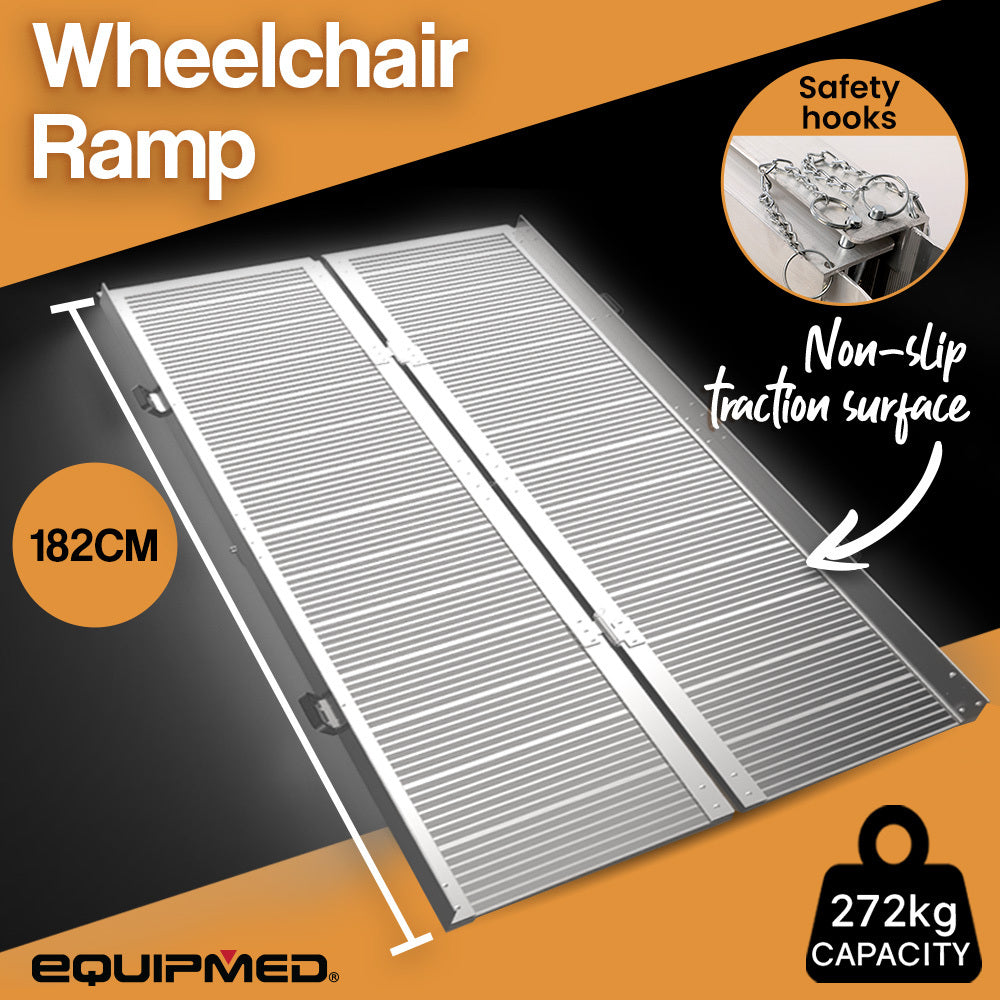 EQUIPMED 182cm Portable Folding Aluminium Access Ramp, 272kg Rated, for Wheelchair, Mobility Scooter, Rollator