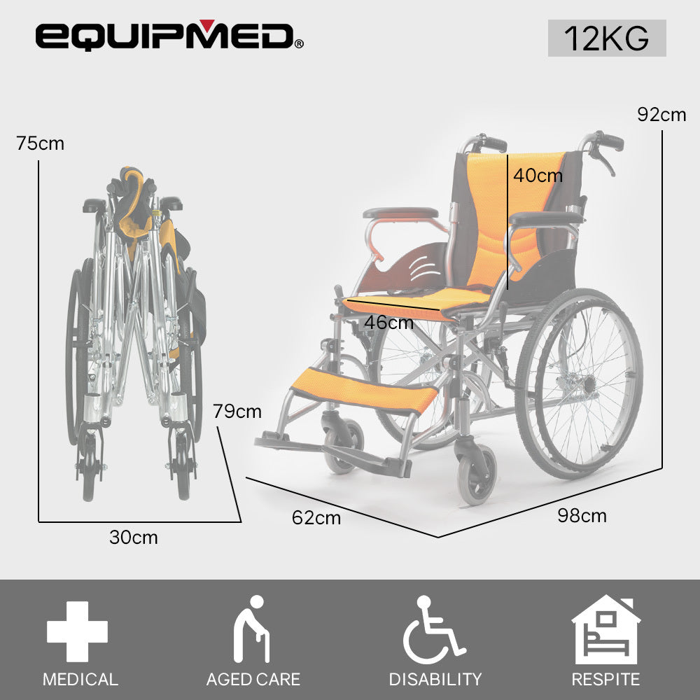 Aluminum Folding Wheelchair, 20&quot; Rear wheels Orange