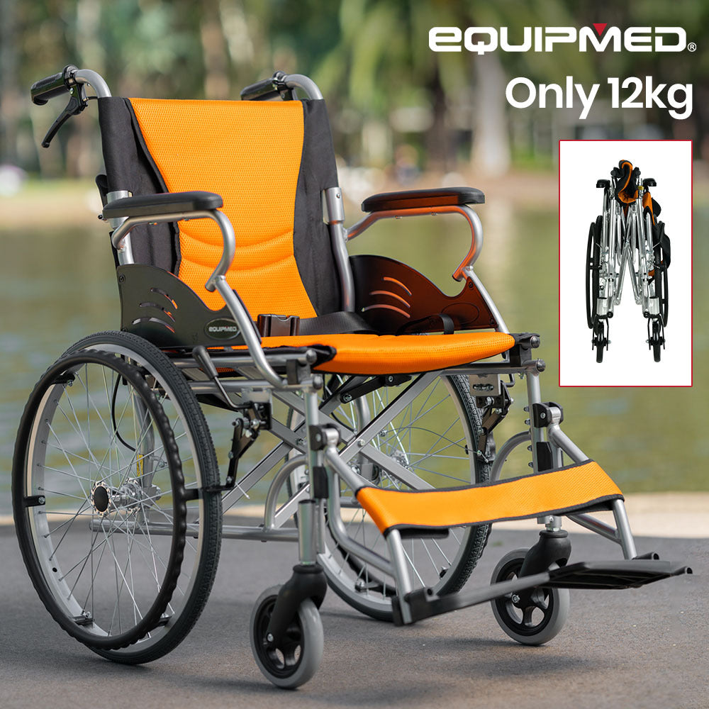 Aluminum Folding Wheelchair, 20&quot; Rear wheels Orange