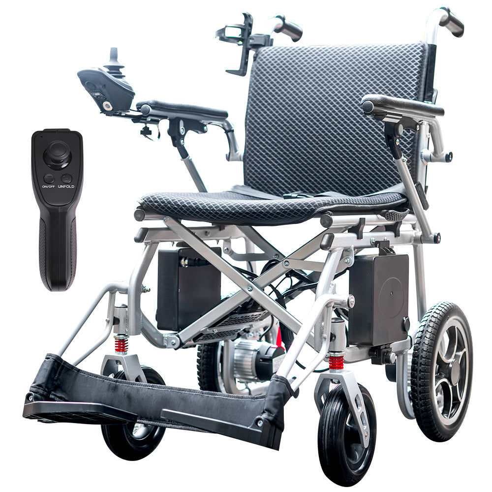 EQUIPMED Power Electric Wheelchair, Airline Approved Wheelchair, Extra Lightweight, Long Range, Lithium Batteries, Silver