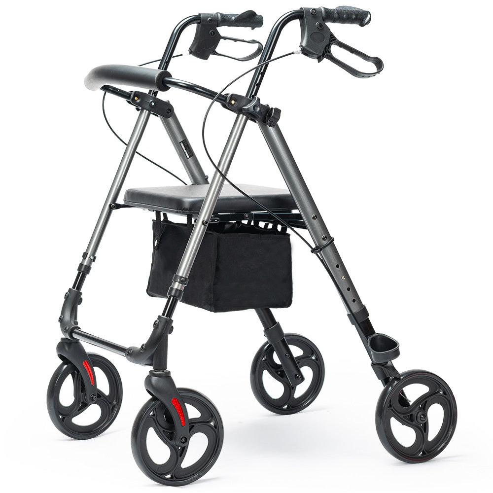 EQUIPMED 4 Wheel Lightweight Rollator Walker, Aluminium Frame, Seat, Carry Bag, for Seniors, Titanium Style