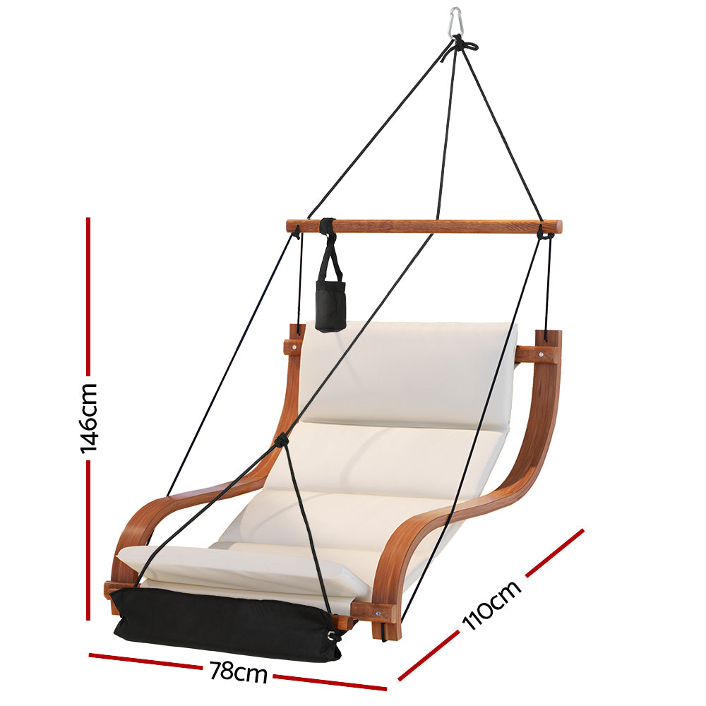 Gardeon Wooden Hanging Hammock Chair Cream