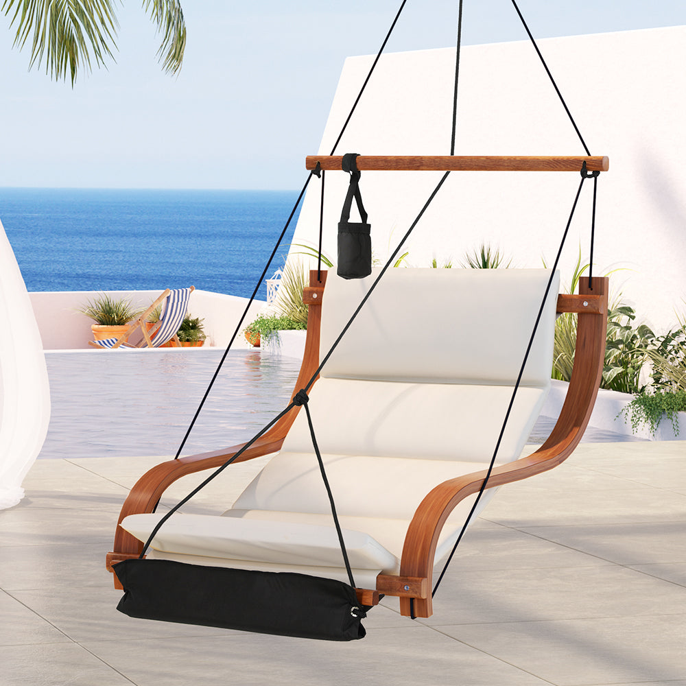 Gardeon Wooden Hanging Hammock Chair Cream