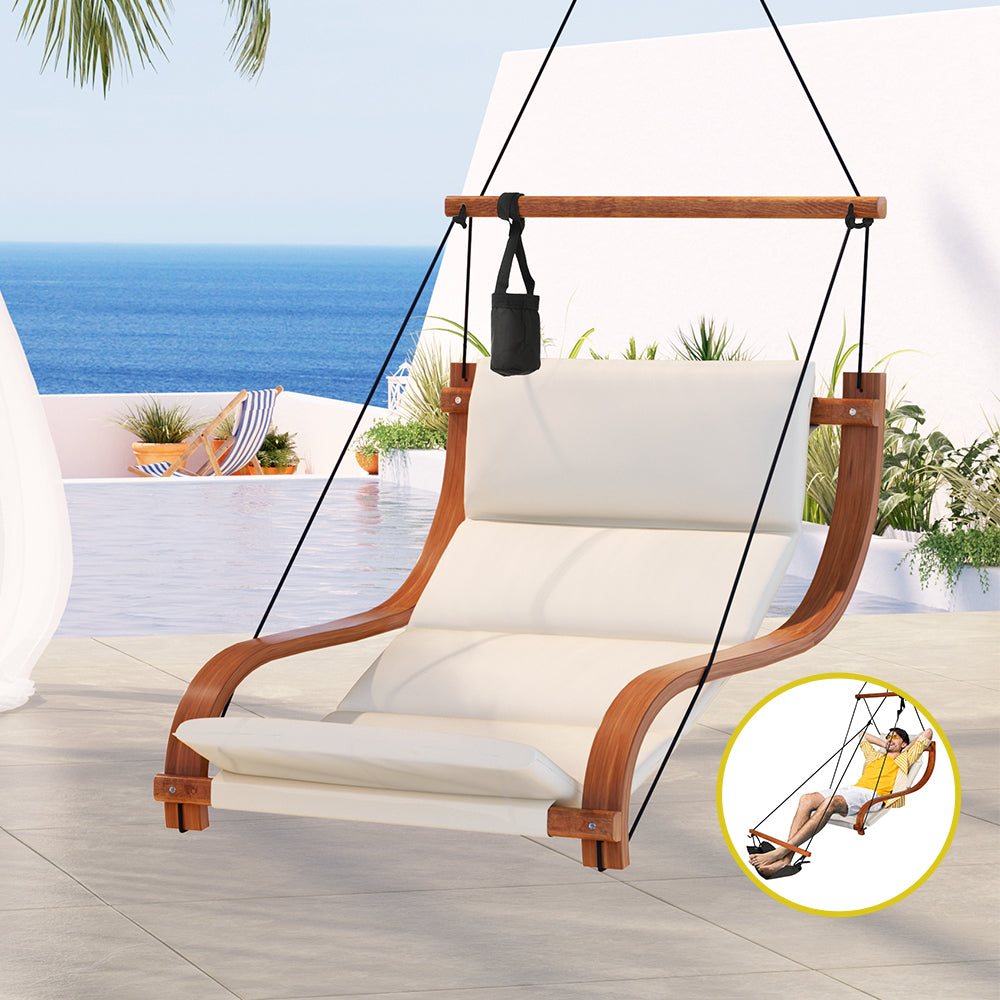 Gardeon Wooden Hanging Hammock Chair Cream