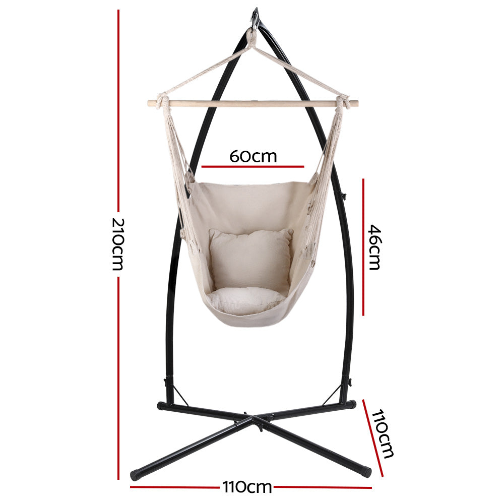 Gardeon Outdoor Hammock Chair with Stand and Pillow - Cream