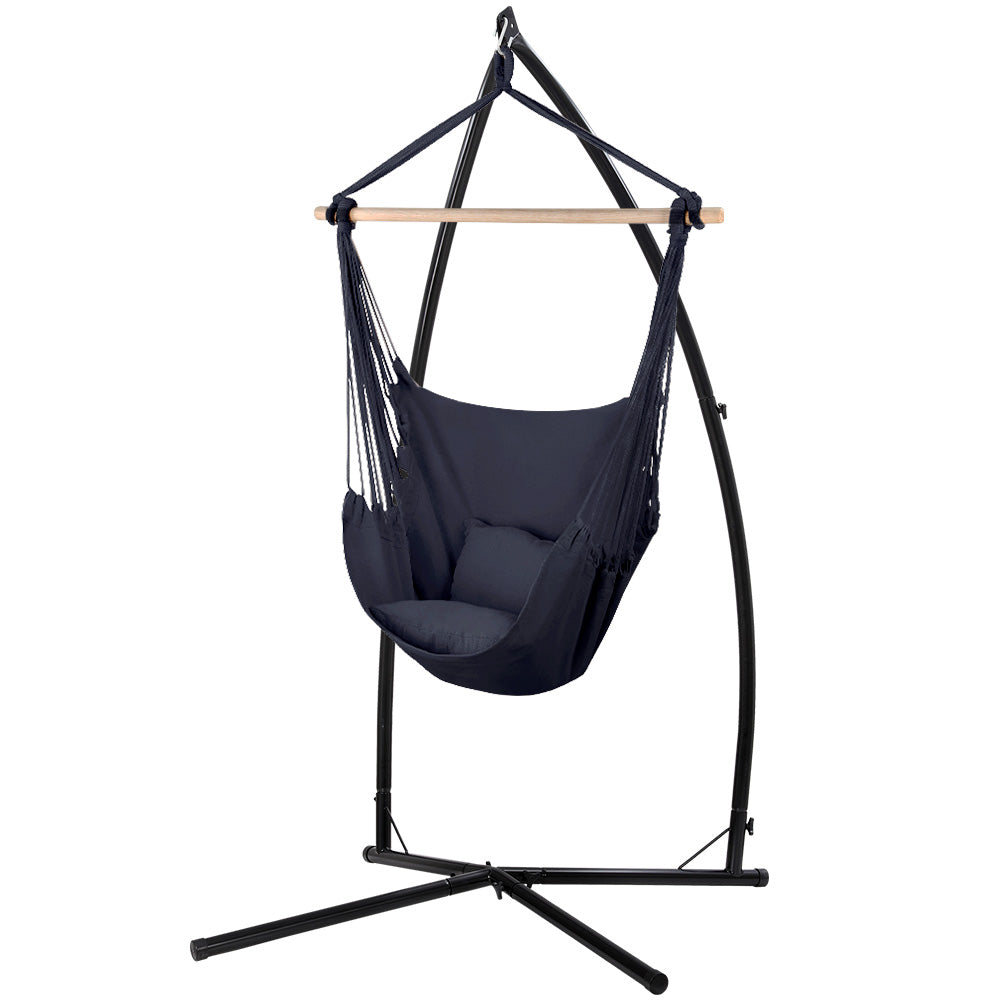 Gardeon Outdoor Hammock Chair with Stand and Pillow - Grey
