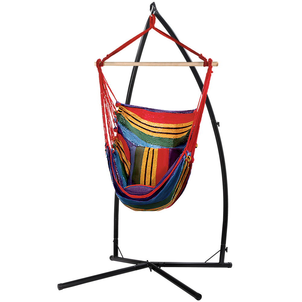 Gardeon Outdoor Hammock Chair with Stand and Pillow - Rainbow