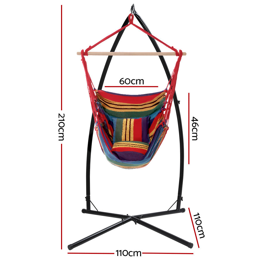 Gardeon Outdoor Hammock Chair with Stand and Pillow - Rainbow