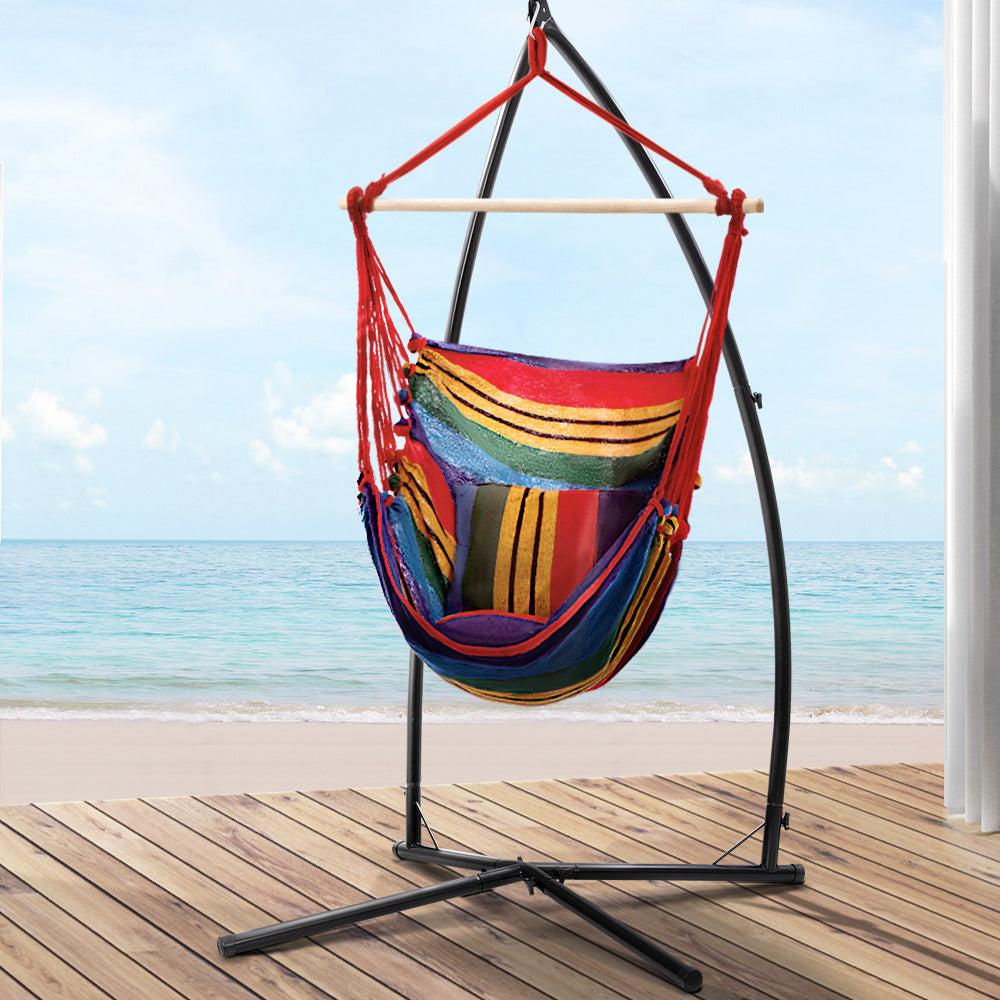 Gardeon Outdoor Hammock Chair with Stand and Pillow - Rainbow