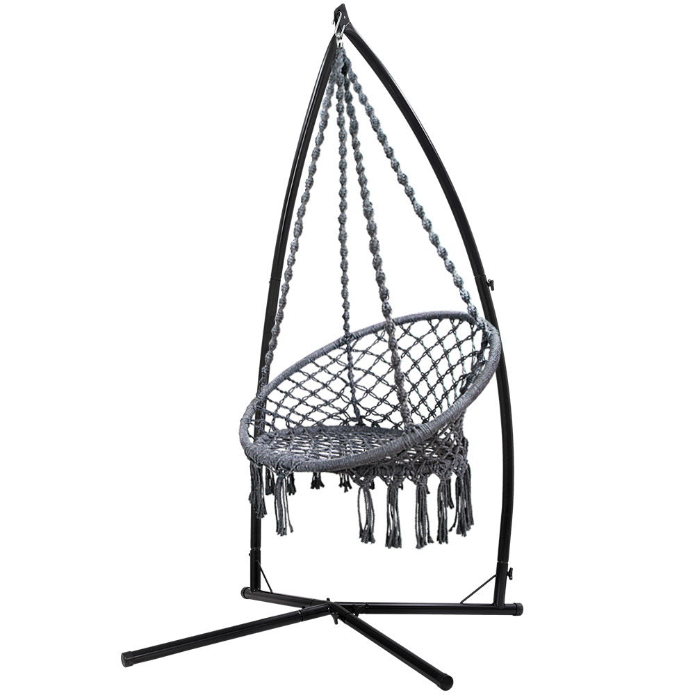 Gardeon 124cm Hammock Chair with Stand - Grey