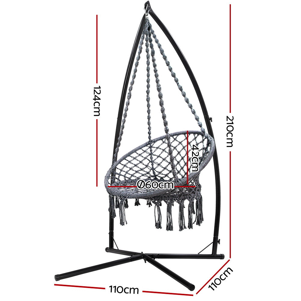 Gardeon 124cm Hammock Chair with Stand - Grey