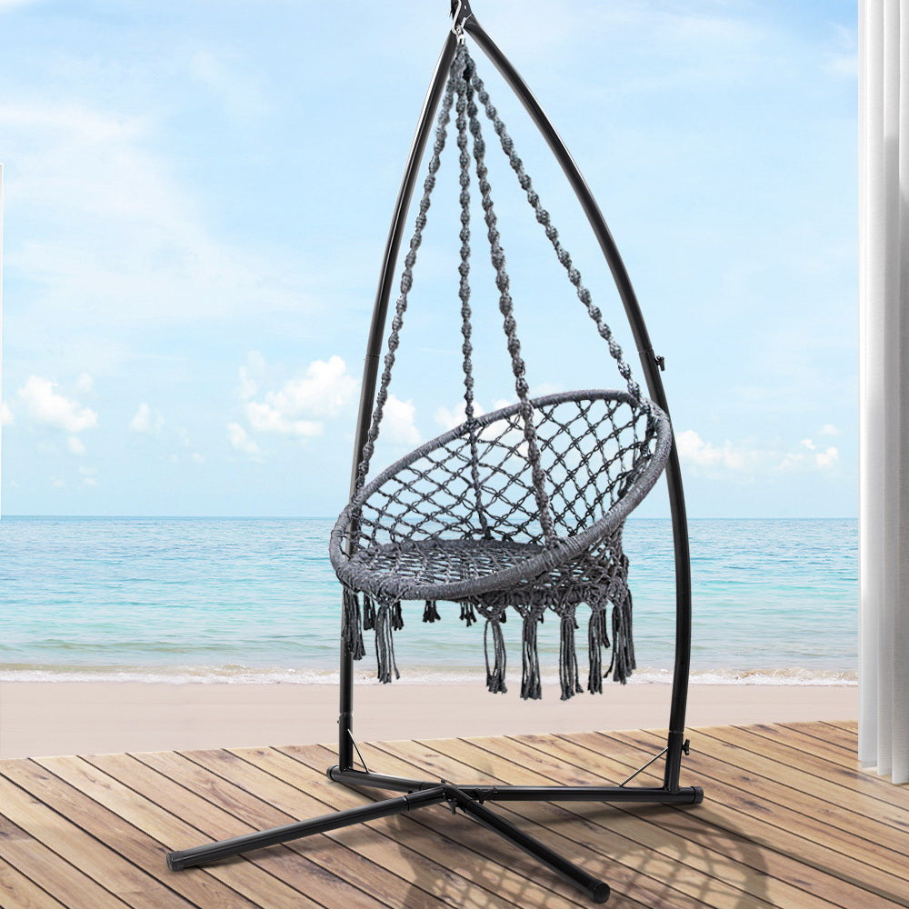 Gardeon 124cm Hammock Chair with Stand - Grey