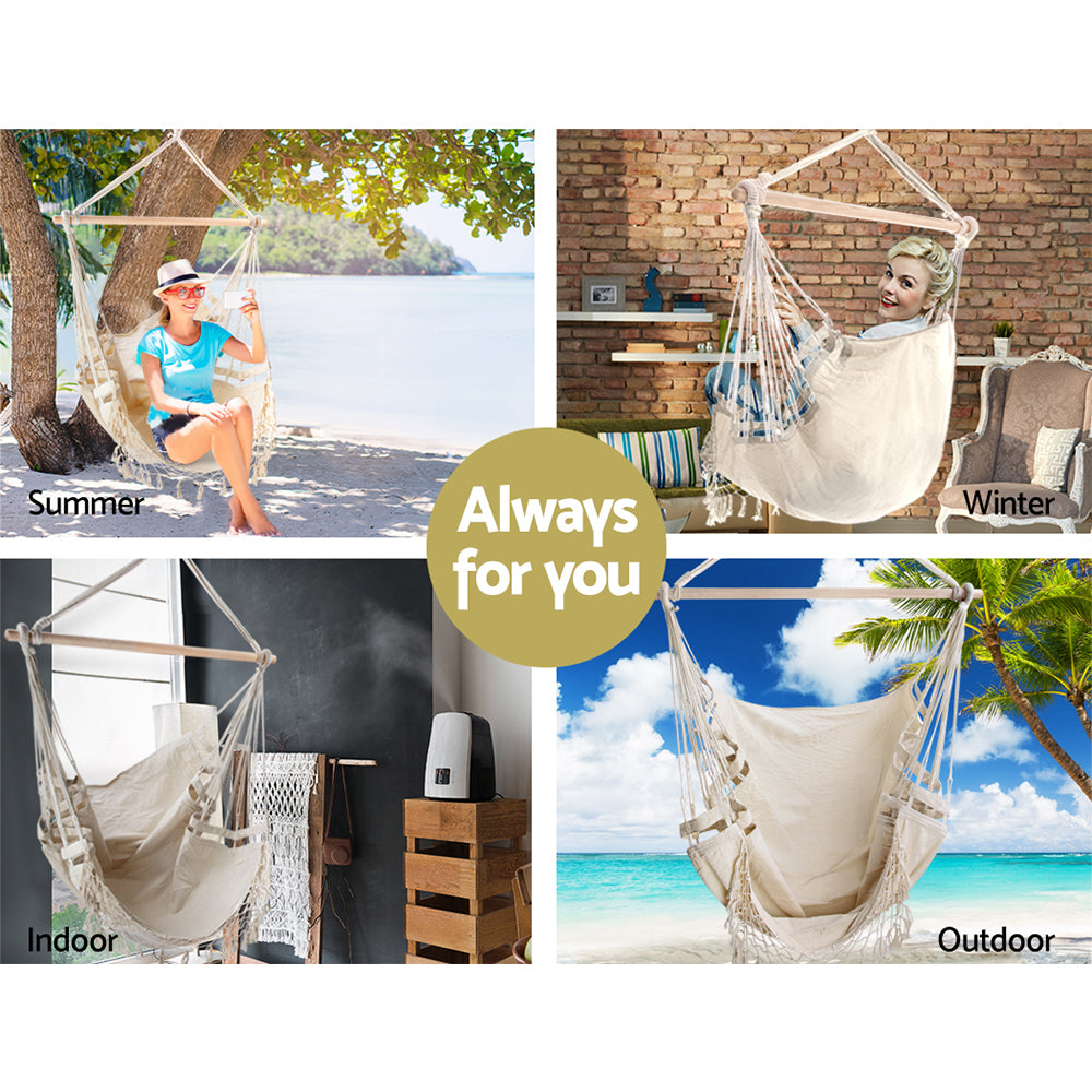 Gardeon Cream Outdoor Tassel Hammock Chair