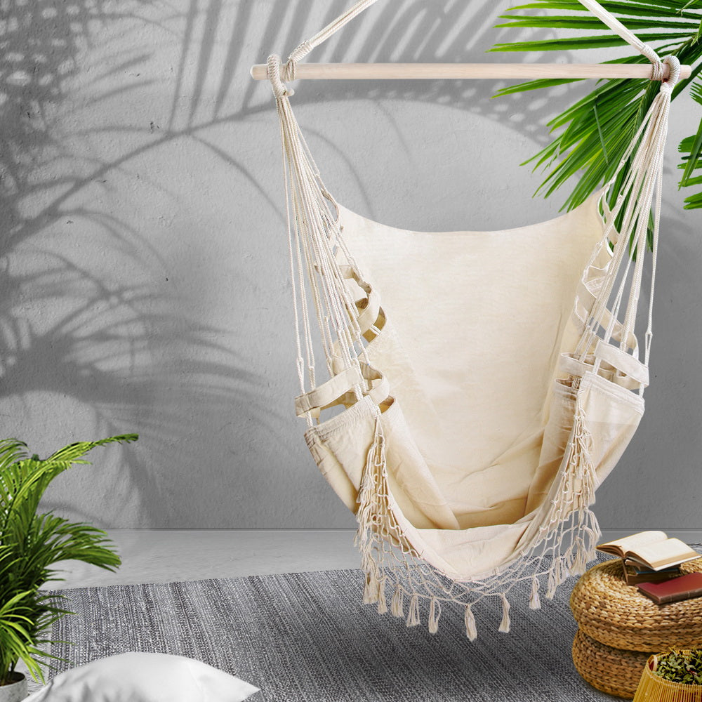 Gardeon Cream Outdoor Tassel Hammock Chair