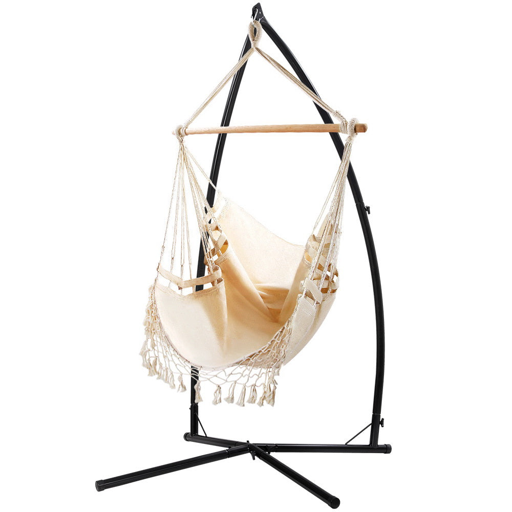 Gardeon Hammock Chair with Stand Tassel Hanging Rope - Grey