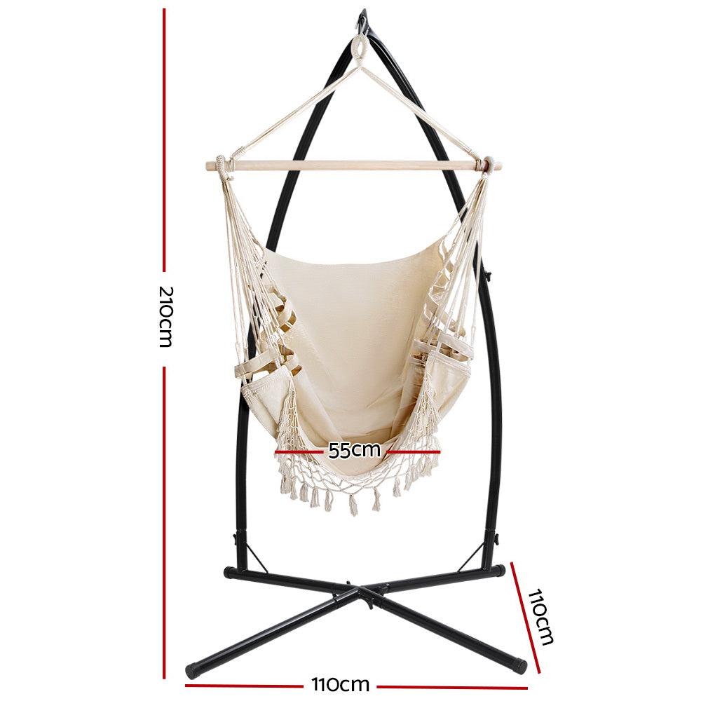 Gardeon Hammock Chair with Stand Tassel Hanging Rope - Grey