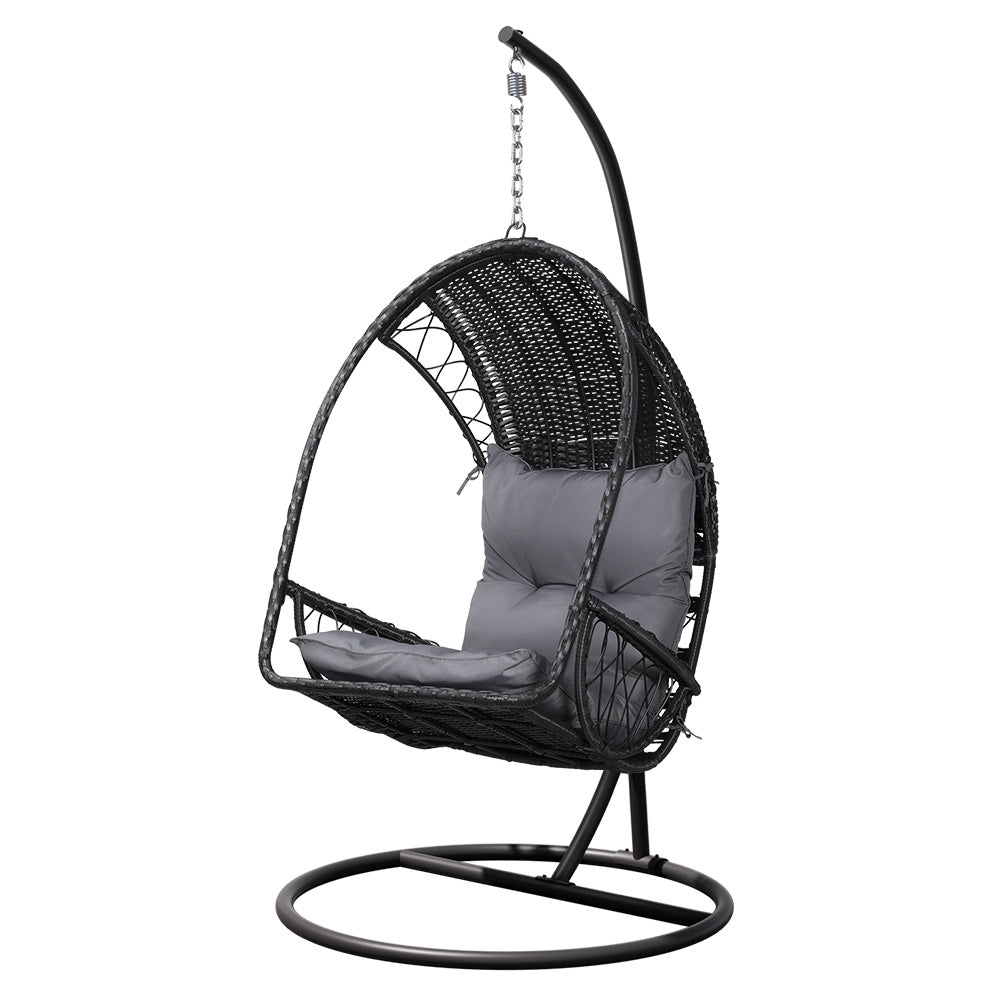 Gardeon Outdoor Egg Swing Chair with Stand Cushion Black