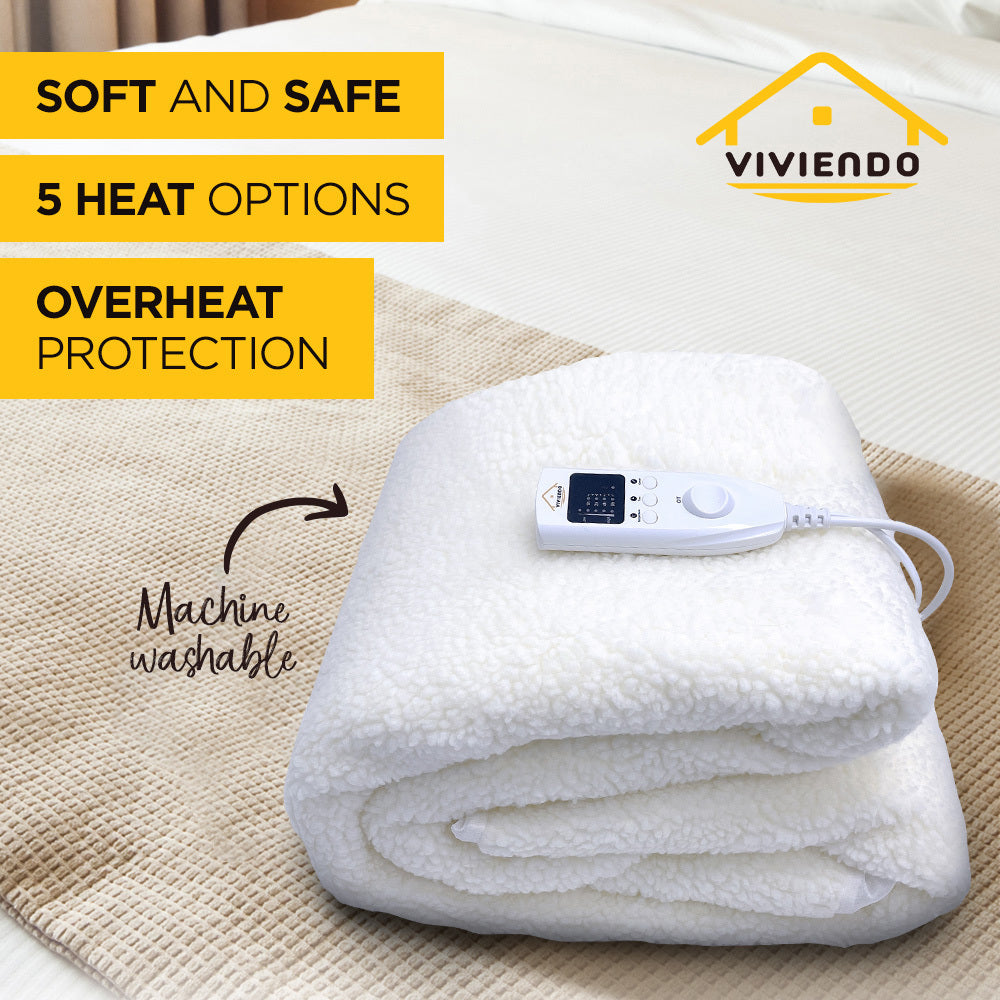 Viviendo 350 GSM Heated Electric Blanket Synthetic Wool Top - King Single