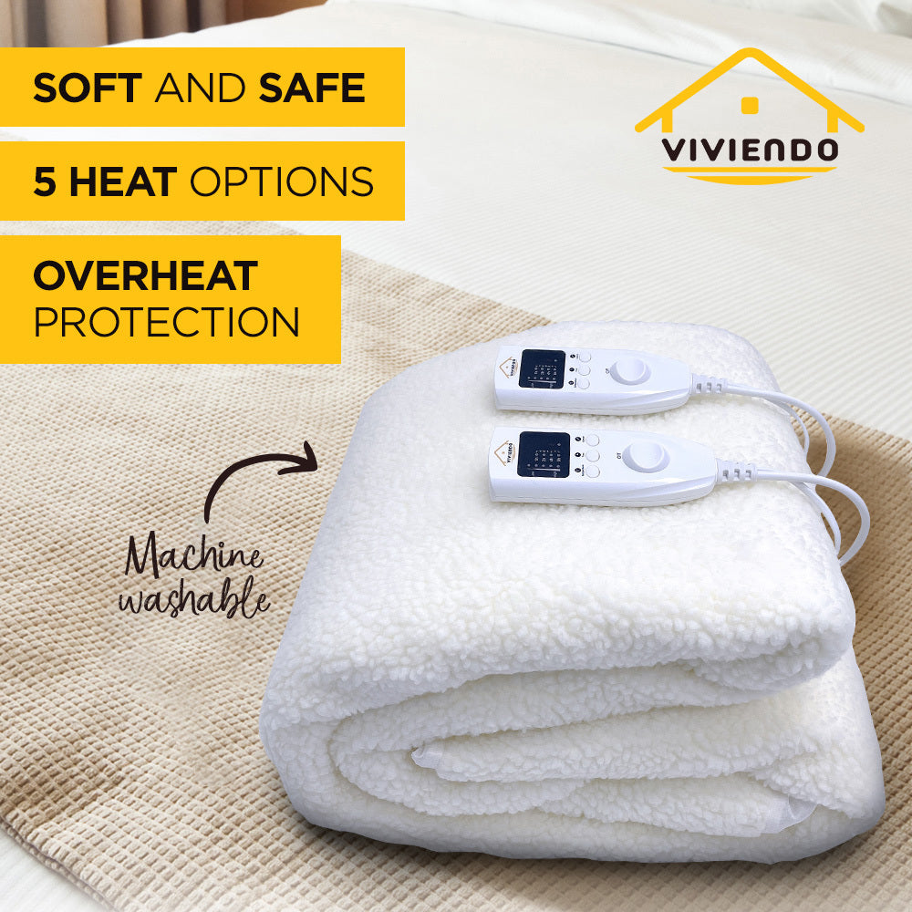 Viviendo 350 GSM Heated Electric Blanket Synthetic Wool Top - Queen