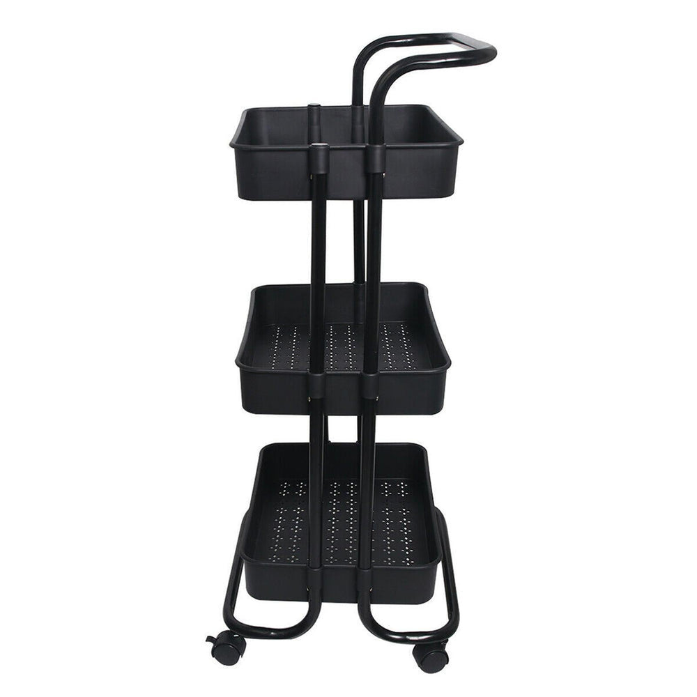 Viviendo 3 Tier Organiser Trolley in Carbon Steel &amp; Plastic with Omnidirectional Wheels and Metal Frame with Handles - Black