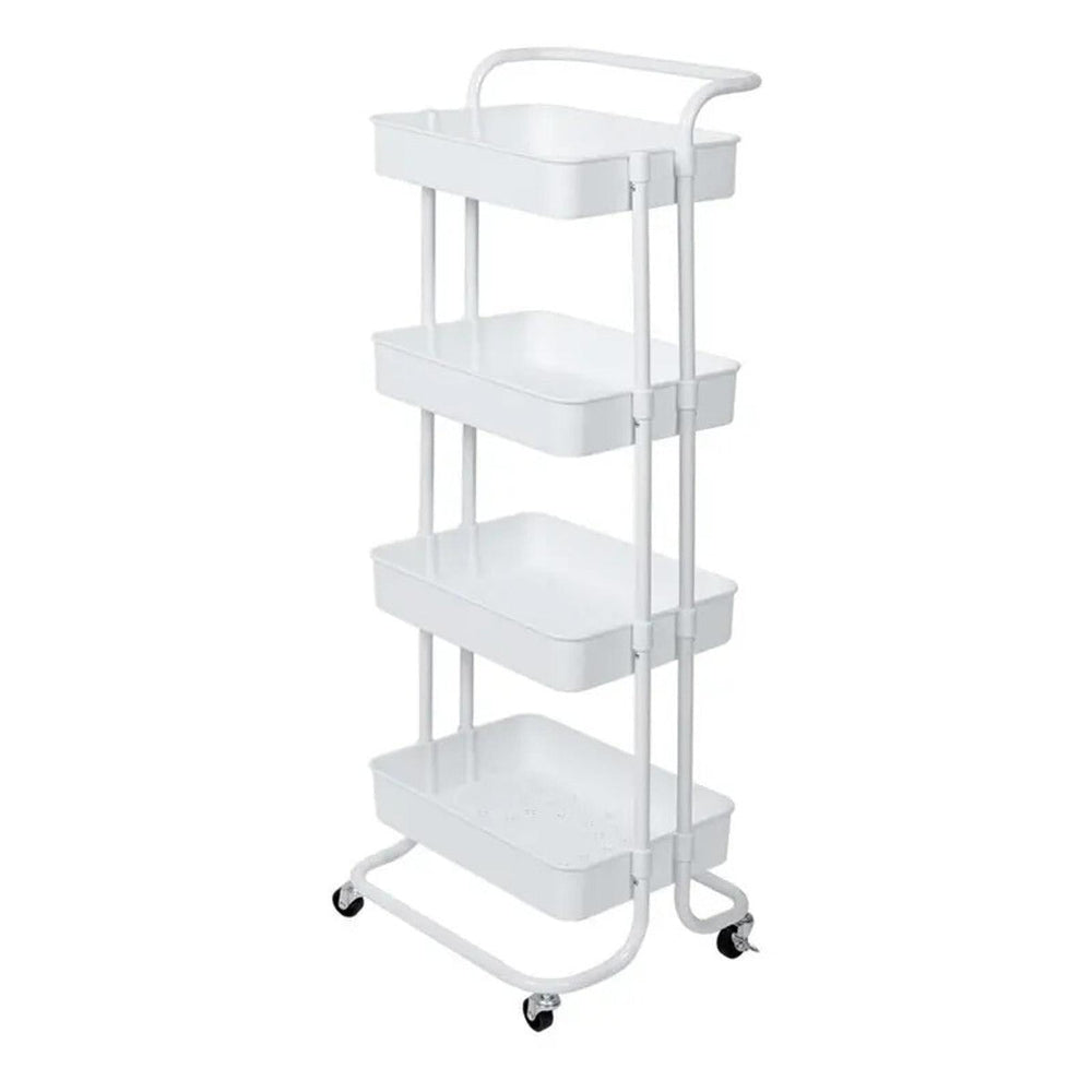 Viviendo 4 Tier Organiser Trolley in Carbon steel &amp; Plastic with Omnidirectional Wheels and Metal Frame With Handle - White