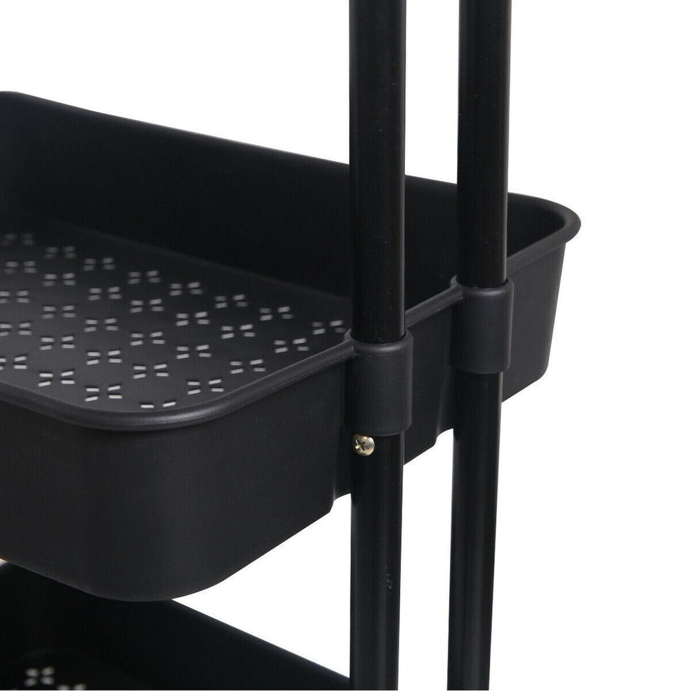 Viviendo 4 Tier Organiser Trolley in Carbon Steel &amp; Plastic with Omnidirectional Wheels and Metal Frame - Black