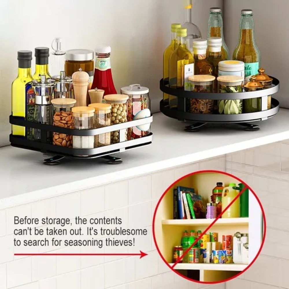 Viviendo Round Rotating Kitchen Storage Spice Organiser Rack for Pantry Bathroom - 1 Tier