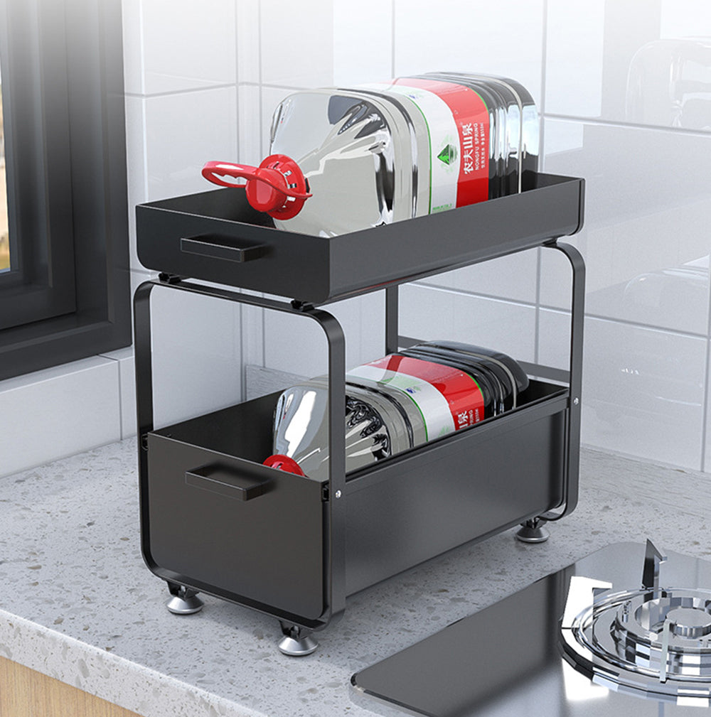 Viviendo Kitchen Pantry Organiser with Sliding Drawers Storage Spice Rack Organizer in Carbon Steel - Black