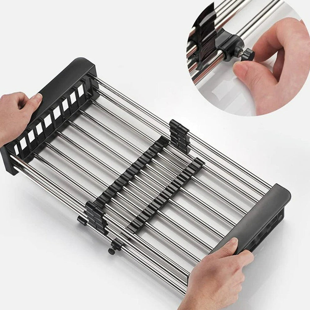 Expandable In Sink Kitchen Dish Drying Rack, Over The Sink Dish Drainer in Stainless Steel and ABS