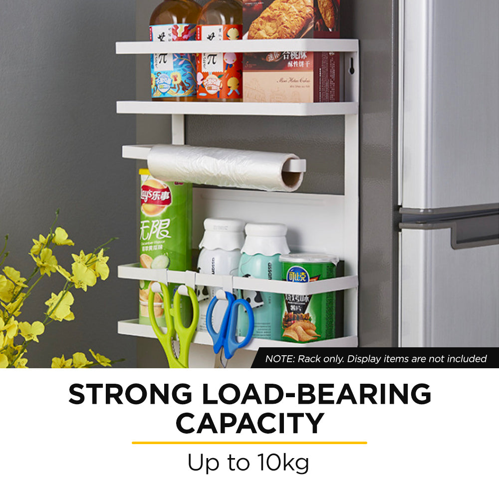 Viviendo Magnetic Fridge Storage Shelf with Paper Towel Holder Kitchen Spice Rack Organiser - White