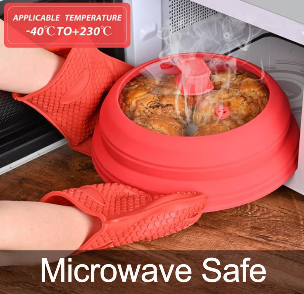 Microwave Vented Glass Cover and Multifunction Silicone Splatter Guard Lid - Red Large