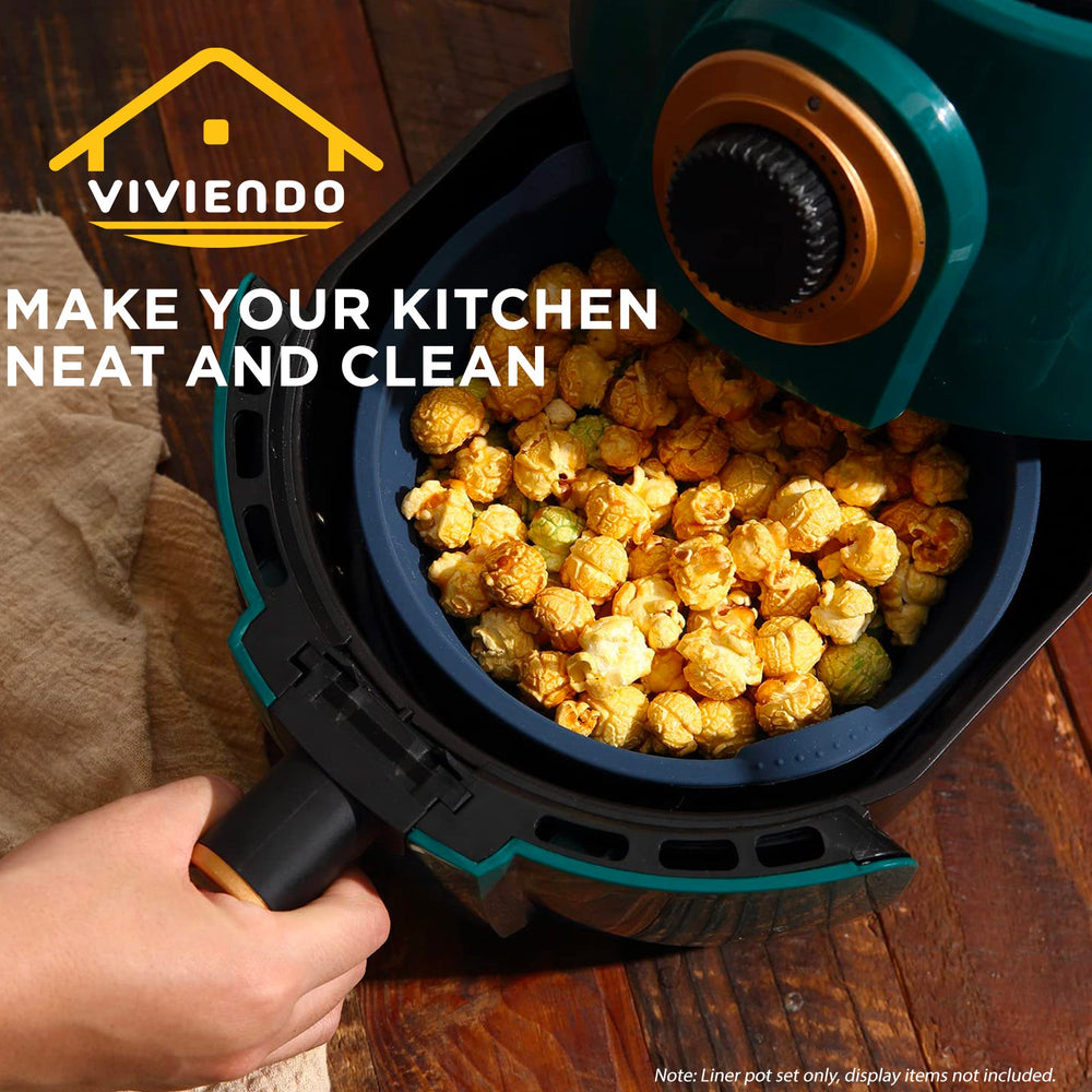 Viviendo Glass and Silicone Air Fryer Pot with Non-Stick Liner Tray Oven Microwave Dishwasher Safe - Grey 1.2L