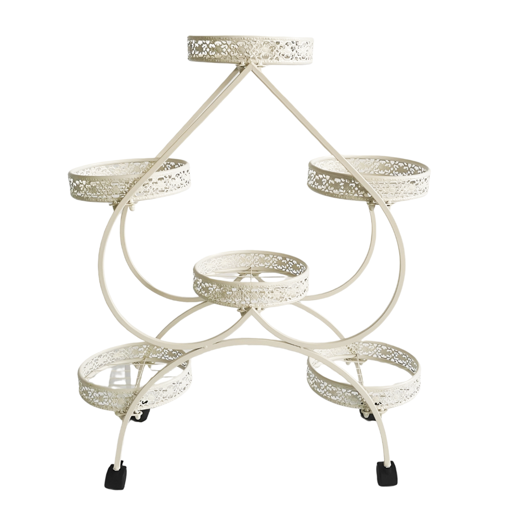 Viviendo 4 Tiers 6 Flower Potted Holders Indoor Metal Plant Stand with Wheels - Spades White