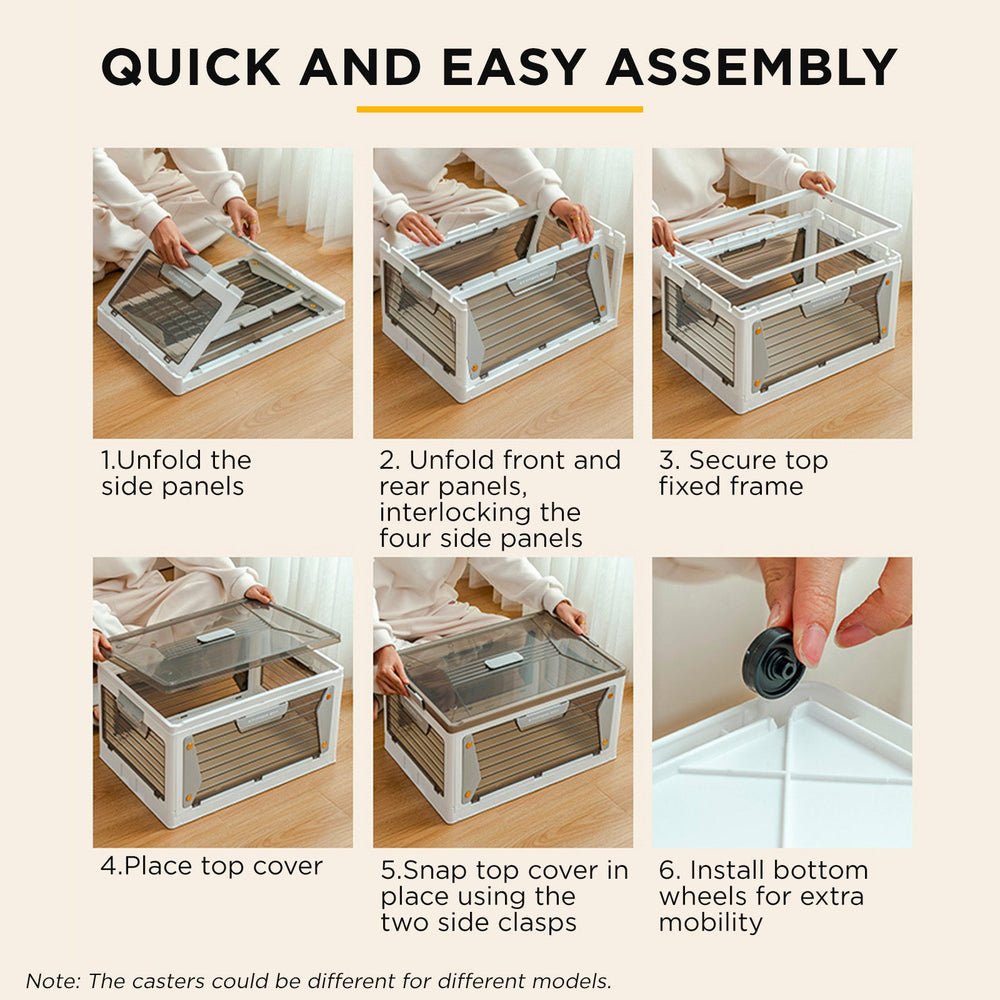 Viviendo Five-sided open-door Stackable Folding Storage Box with wheels - 85L Large Capacity