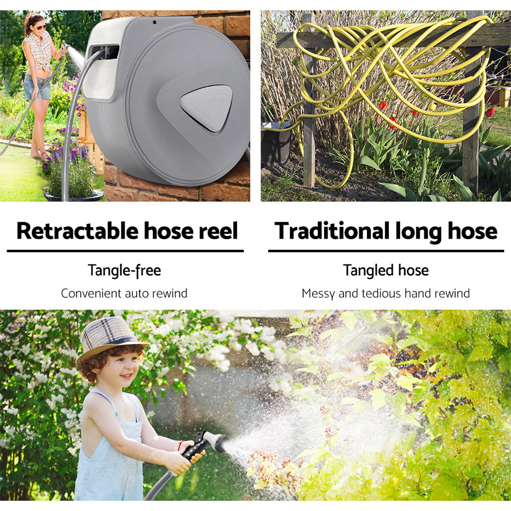 Retractable Hose Reel 30M Garden Water Auto Rewind Spray Gun