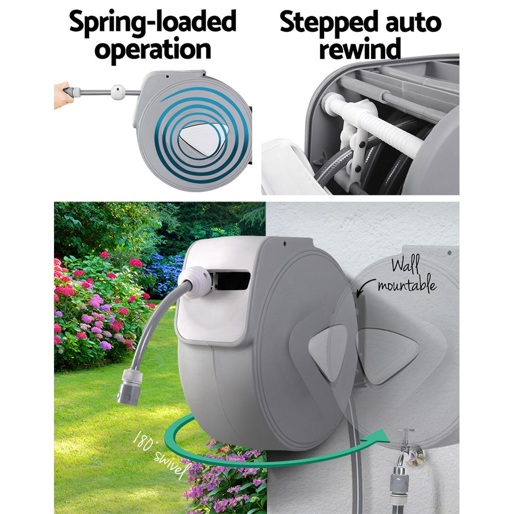 Retractable Hose Reel 30M Garden Water Auto Rewind Spray Gun