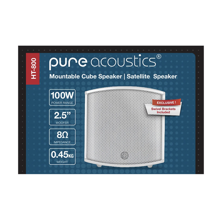 Pure Acoustics 10cm/100W Mountable Cube Satellite Speaker - White