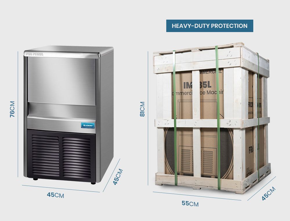 POLYCOOL Commercial Automatic Ice Cube Maker, Free Standing Stainless Steel Ice Machine, 410 Grade