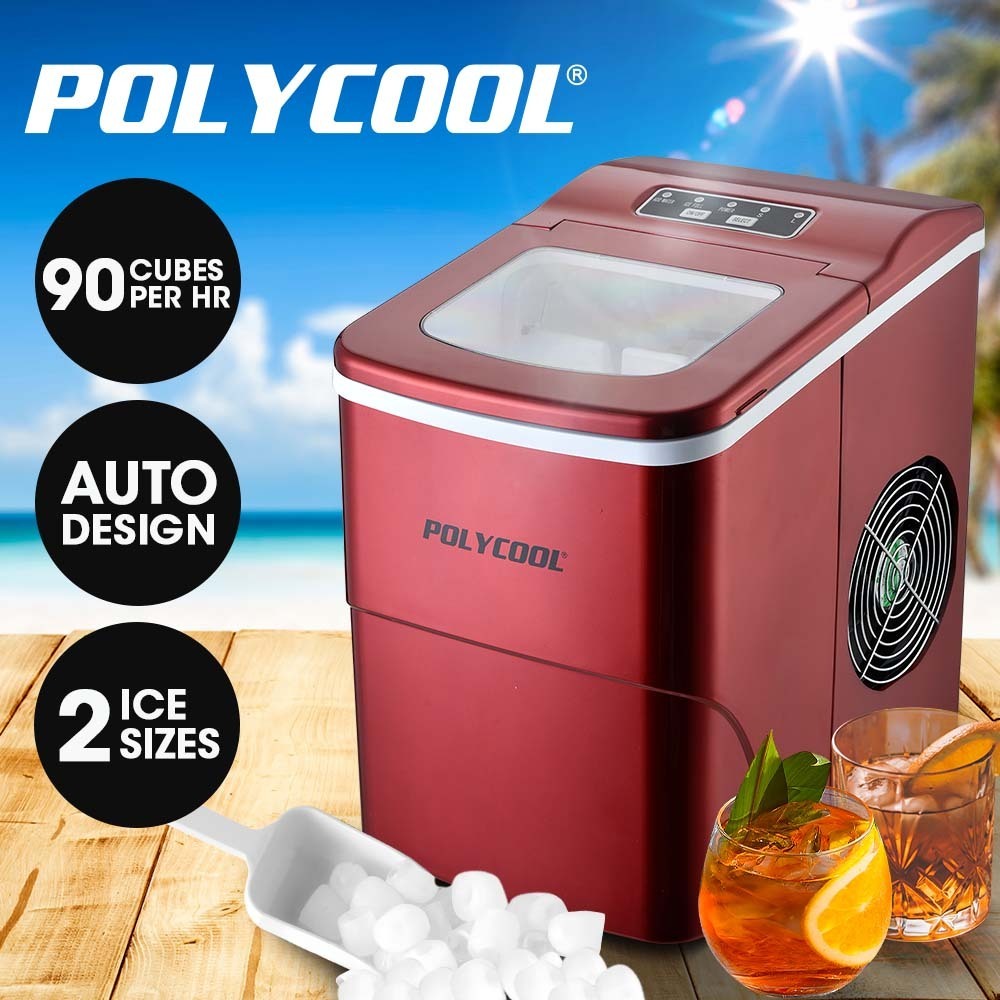 POLYCOOL 2L Portable Ice Cube Maker Machine Automatic with Control Panel, Red