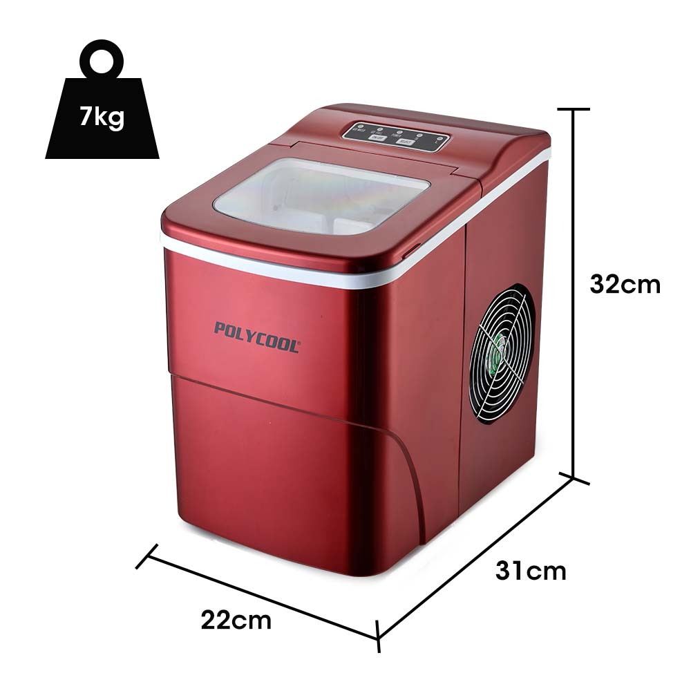 POLYCOOL 2L Portable Ice Cube Maker Machine Automatic with Control Panel, Red