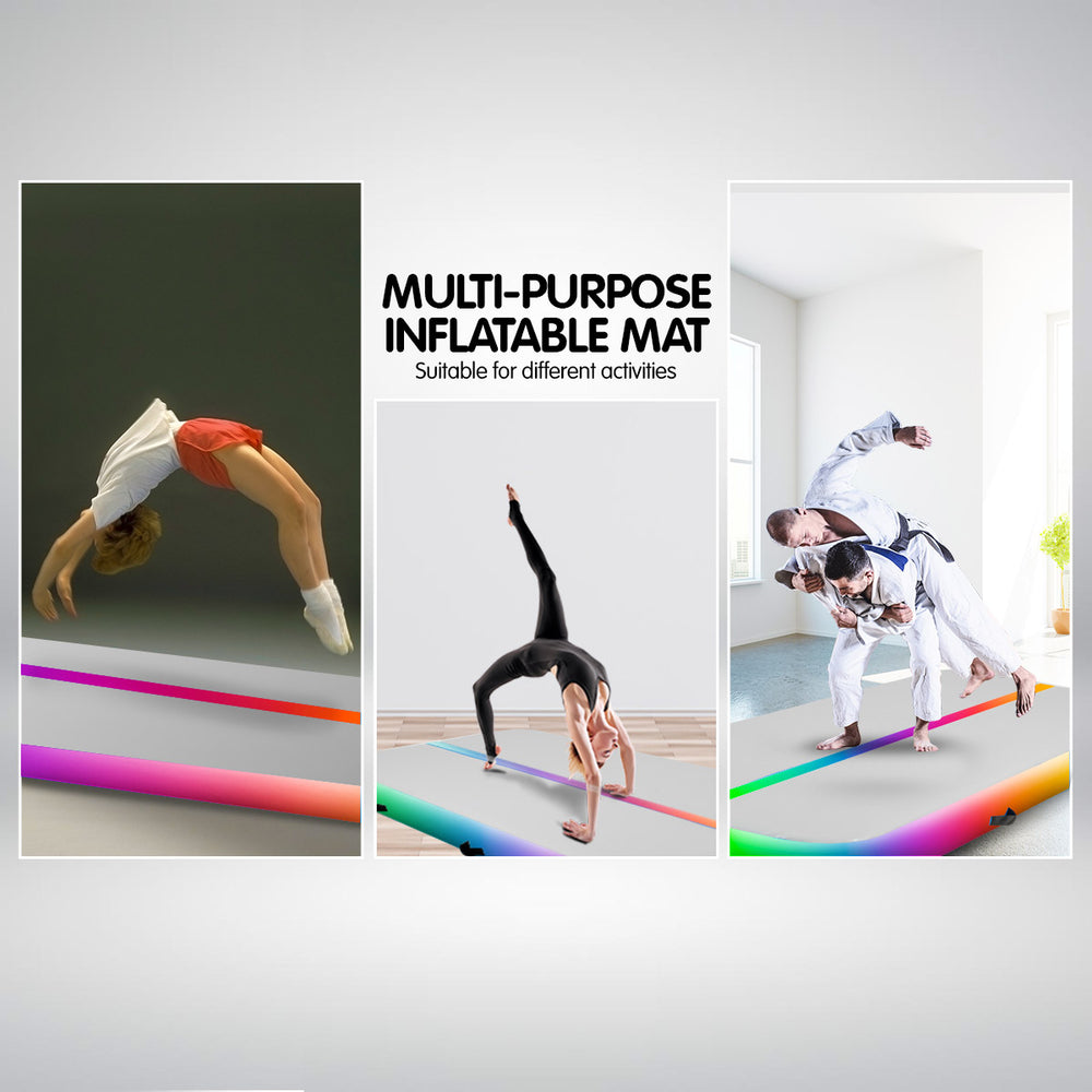 Powertrain 3x1m Air Track Inflatable Gymnastics Tumbling Mat - Rainbow