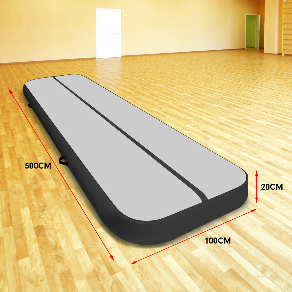 Powertrain 5x1m Air Track Inflatable Gymnastics Tumbling Mat - Grey Black