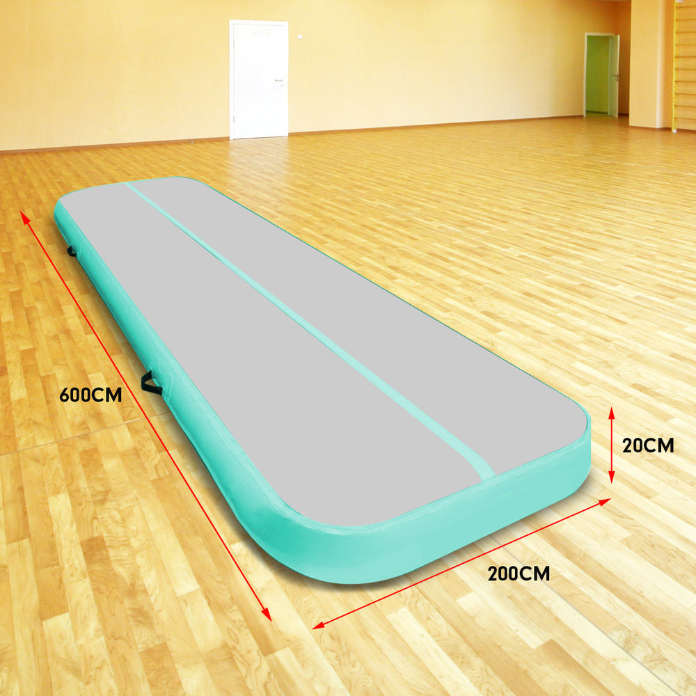 Powertrain 6x2m Air Track Inflatable Gymnastics Tumbling Mat - Grey Green