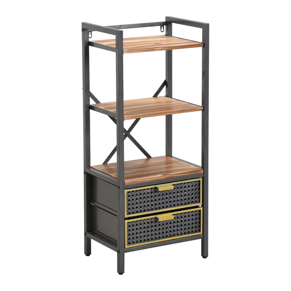 IHOMDEC 5-Tier Wood and Metal Display Standing Bookshelf 2 Storage Drawers Grey