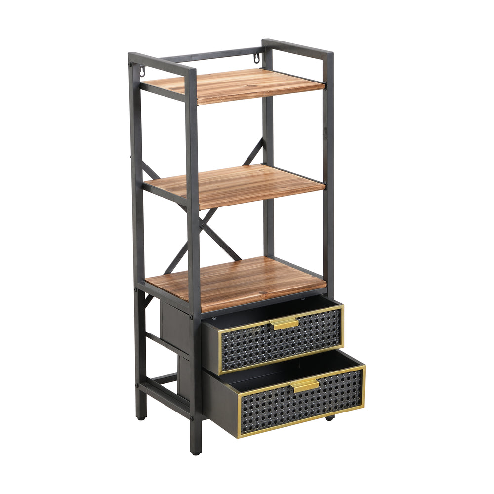 IHOMDEC 5-Tier Wood and Metal Display Standing Bookshelf 2 Storage Drawers Grey