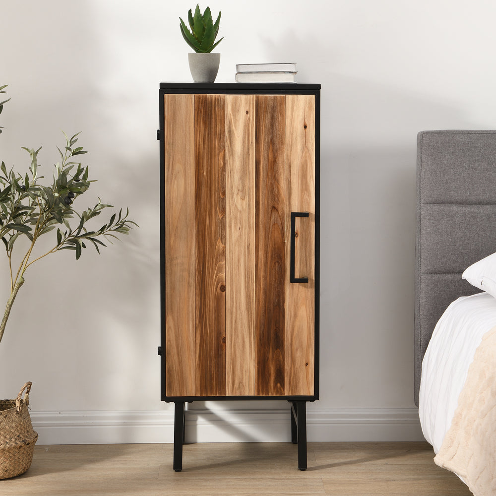 IHOMDEC Free Standing Storage Cabinet Metal Frame and Fir Wood Brown